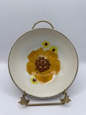 Vintage Denby Minstrel yellow floral 6" cereal bowls. Set of 2.